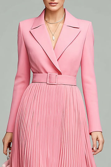 Robe blazer plissée rose à manches longues